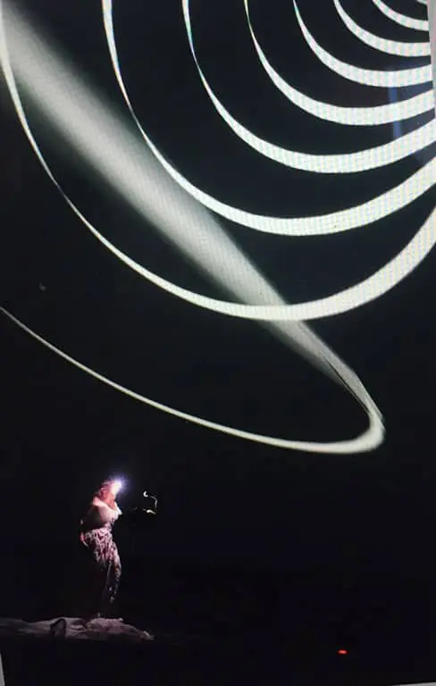 Juliana Snapper performing La Fabbrica illuminata at the Fiske Planetarium, University of Colorado Boulder